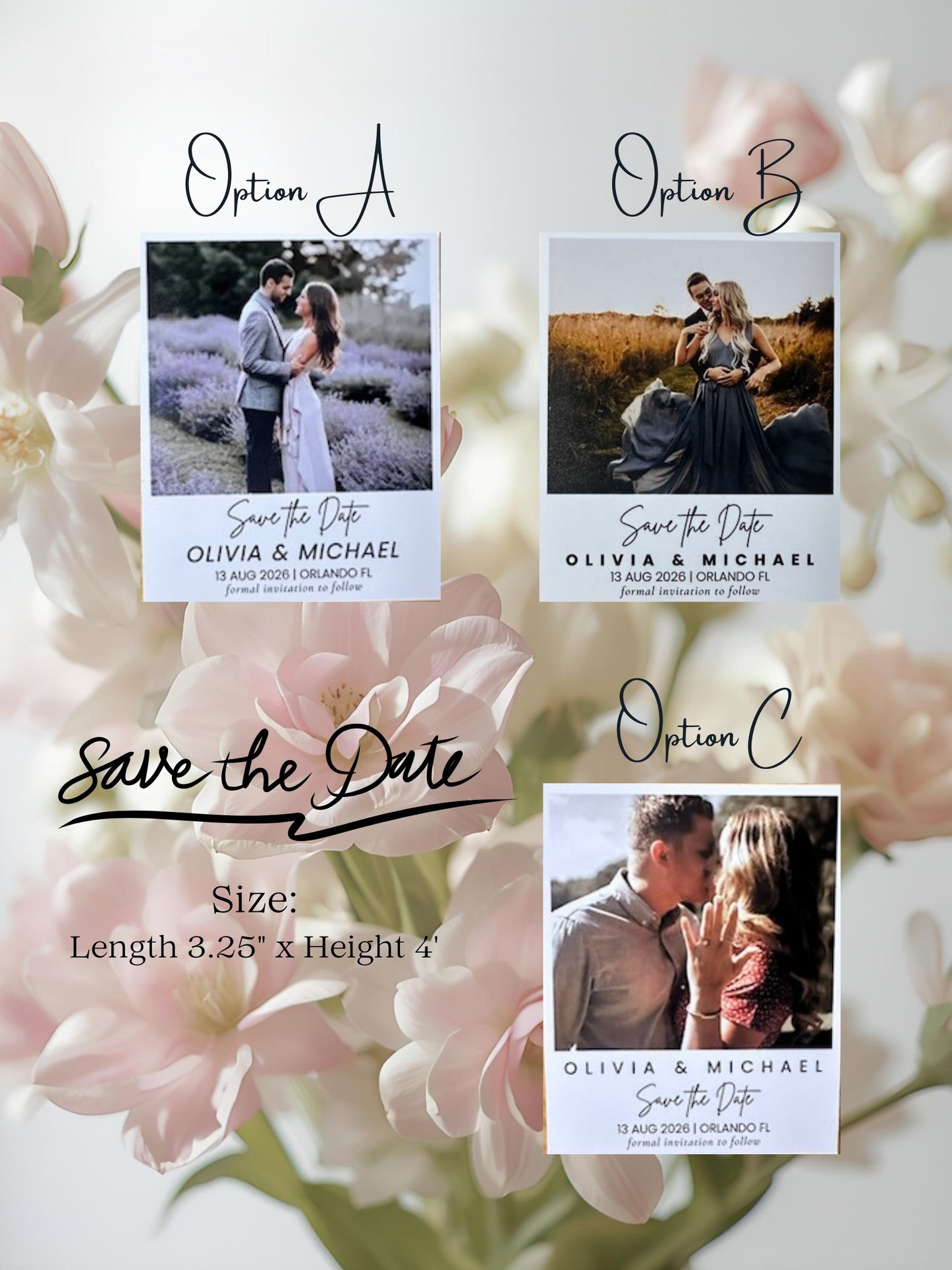 Save the Date Size: Length 3.25" x Height 4'