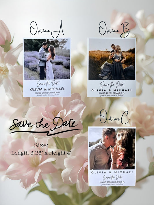 Save the Date Size: Length 3.25" x Height 4'